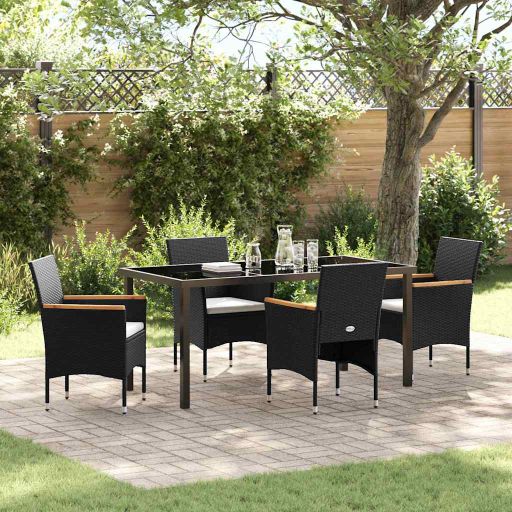 vidaXL Garten Essgruppe mit Kissen 3 pcs Schwarz Poly-Rattan