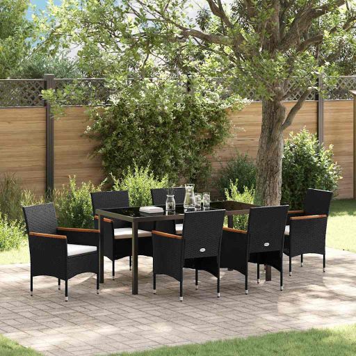 vidaXL Garten Essgruppe mit Kissen 3 pcs Schwarz Poly-Rattan
