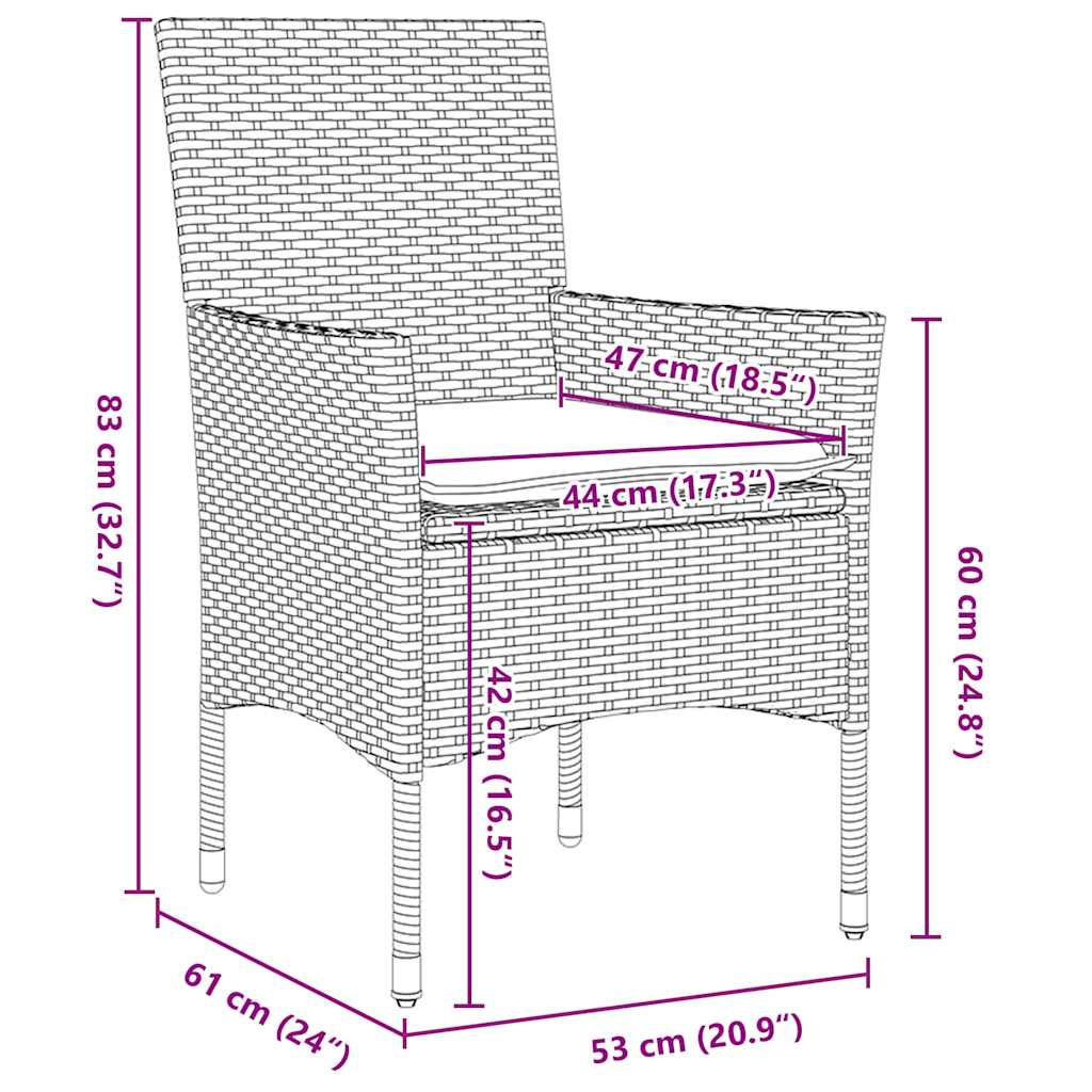 vidaXL Garten Essgruppe mit Kissen 3 pcs Schwarz Poly-Rattan