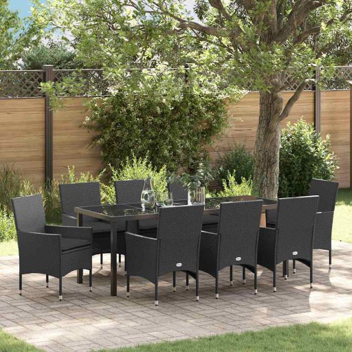 vidaXL Garten Essgruppe mit Kissen 3 pcs Schwarz Poly-Rattan