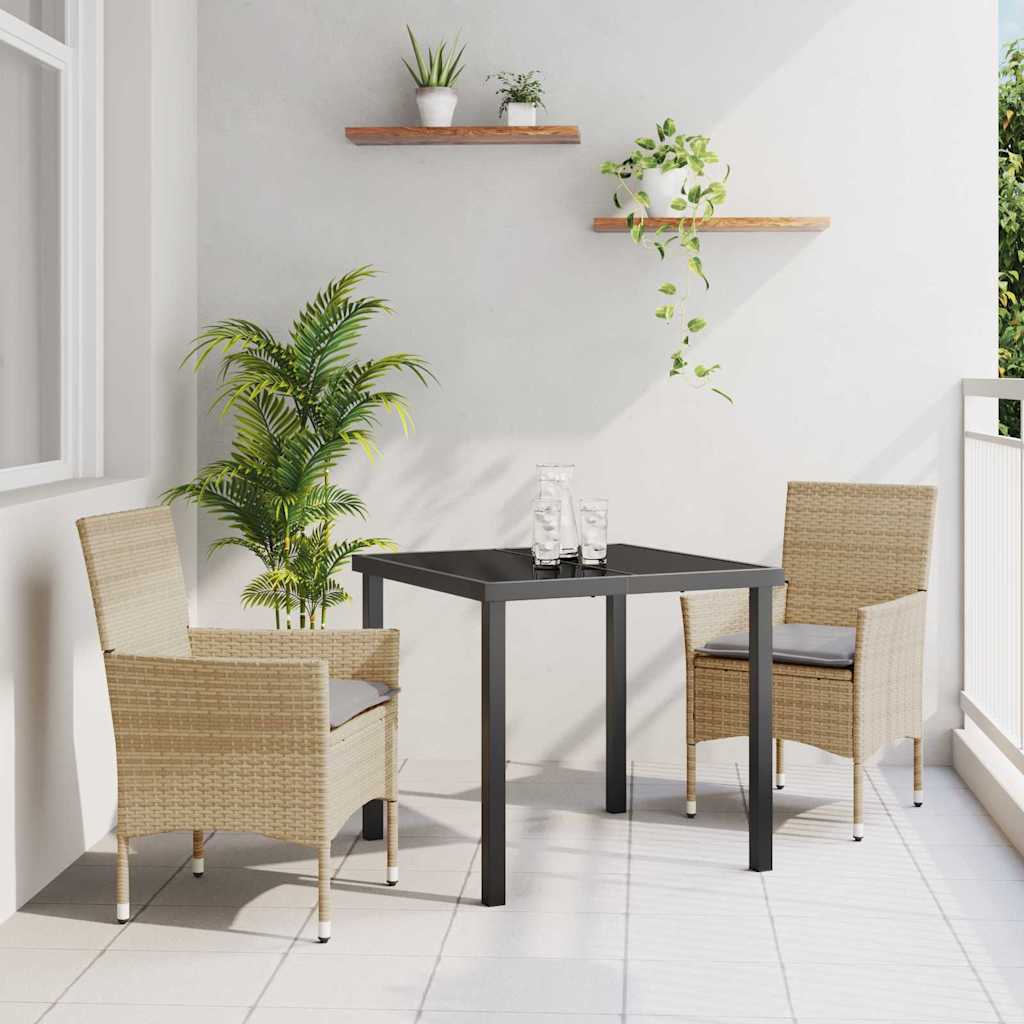 vidaXL Garten Essgruppe mit Kissen 3 pcs Schwarz Poly-Rattan