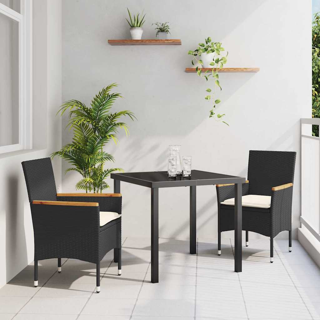 vidaXL Garten Essgruppe mit Kissen 3 pcs Schwarz Poly-Rattan