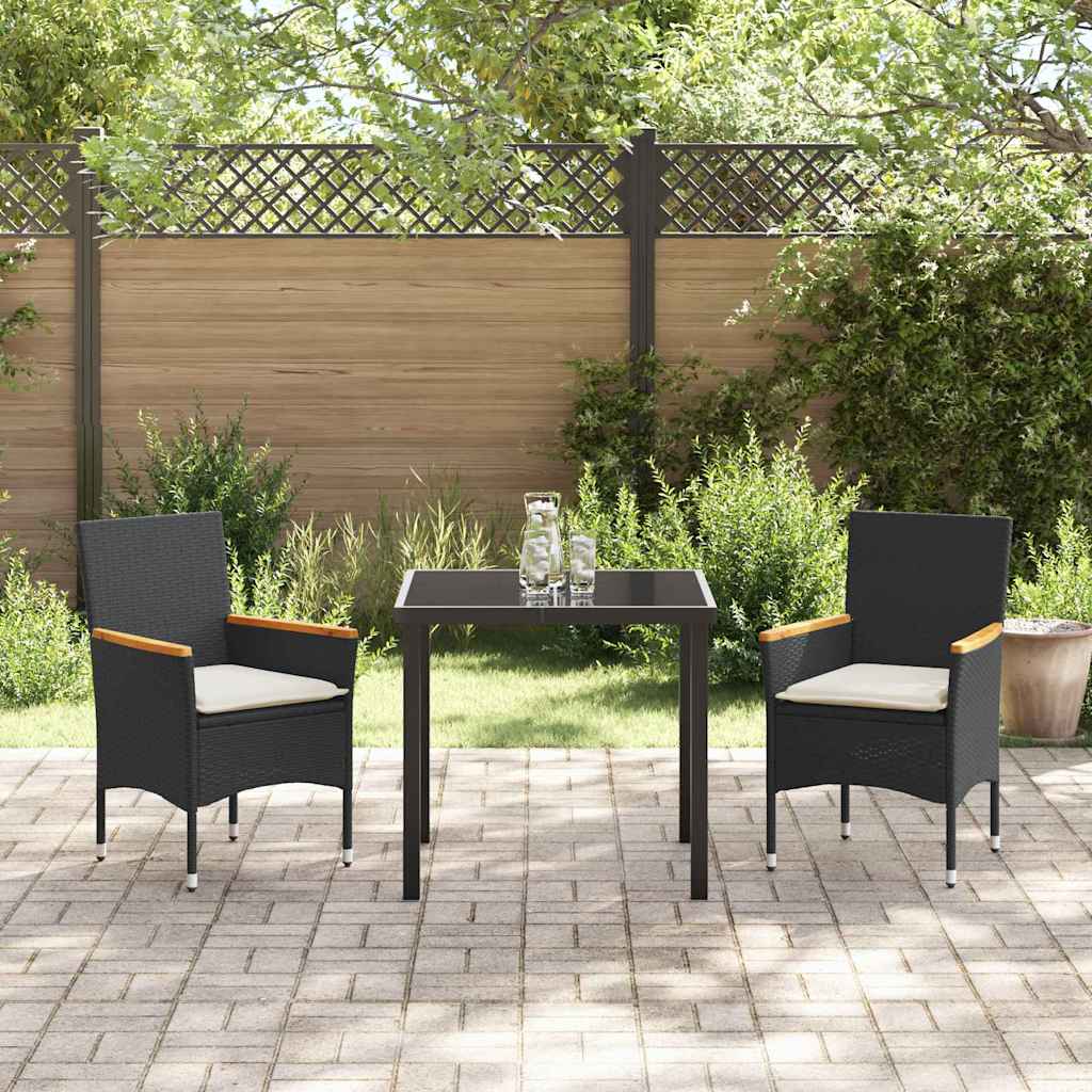 vidaXL Garten Essgruppe mit Kissen 3 pcs Schwarz Poly-Rattan