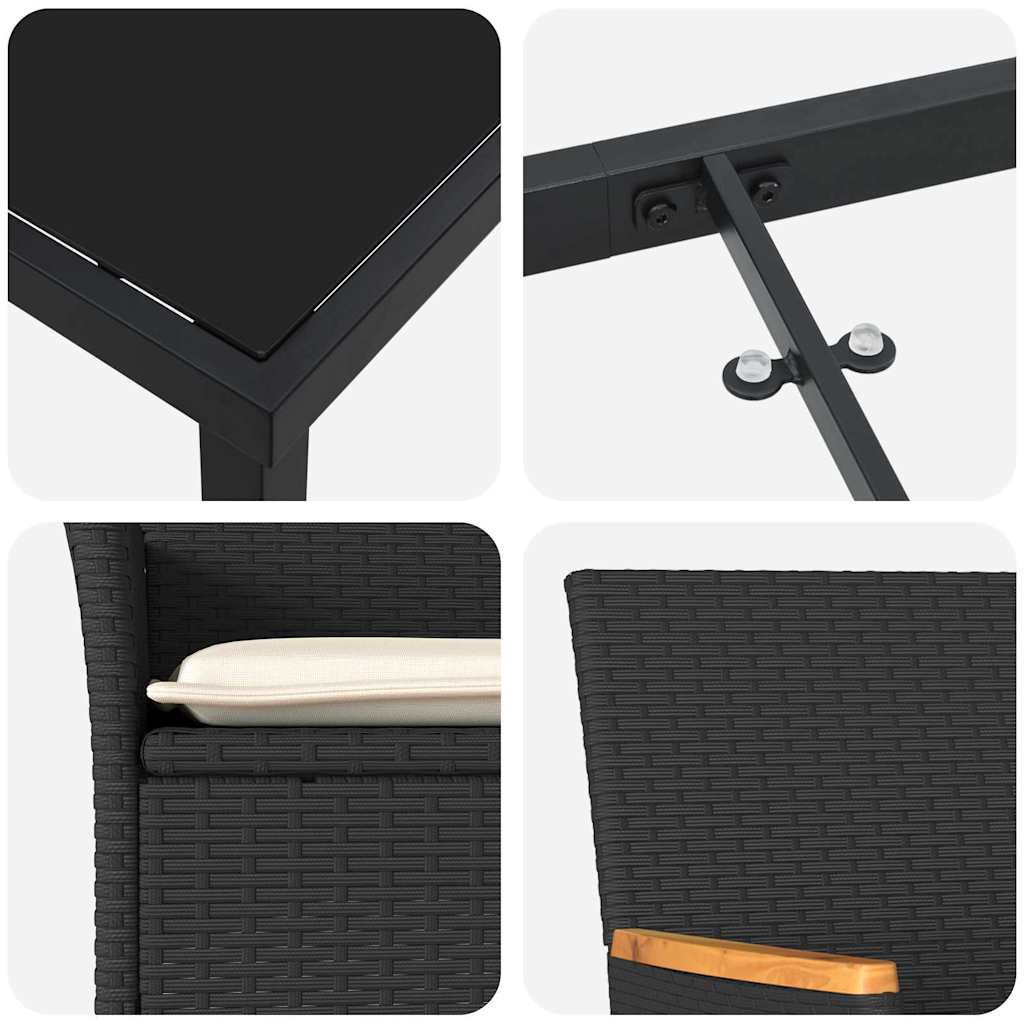 vidaXL Garten Essgruppe mit Kissen 3 pcs Schwarz Poly-Rattan