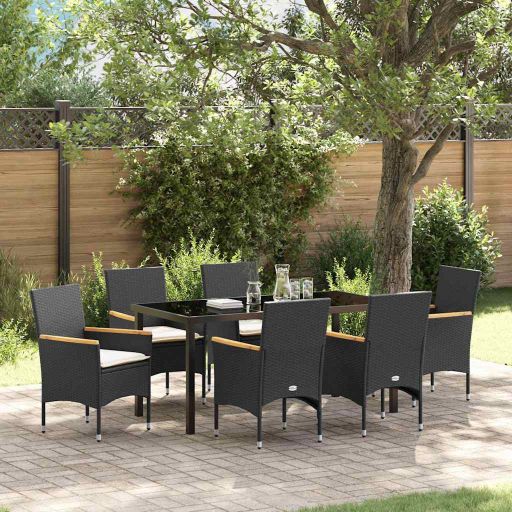 vidaXL Garten Essgruppe mit Kissen 3 pcs Schwarz Poly-Rattan