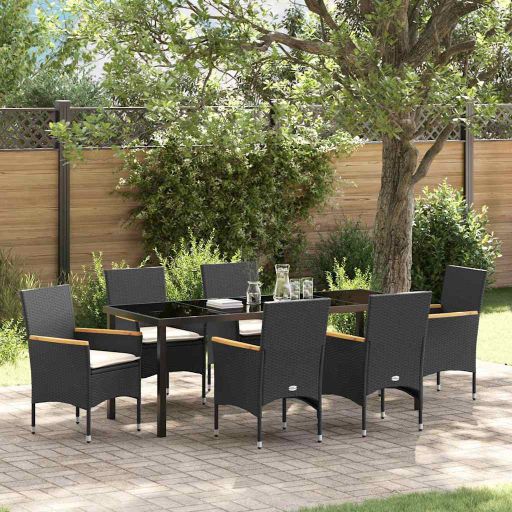 vidaXL Garten Essgruppe mit Kissen 3 pcs Schwarz Poly-Rattan