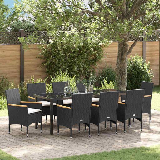 vidaXL Garten Essgruppe mit Kissen 3 pcs Schwarz Poly-Rattan
