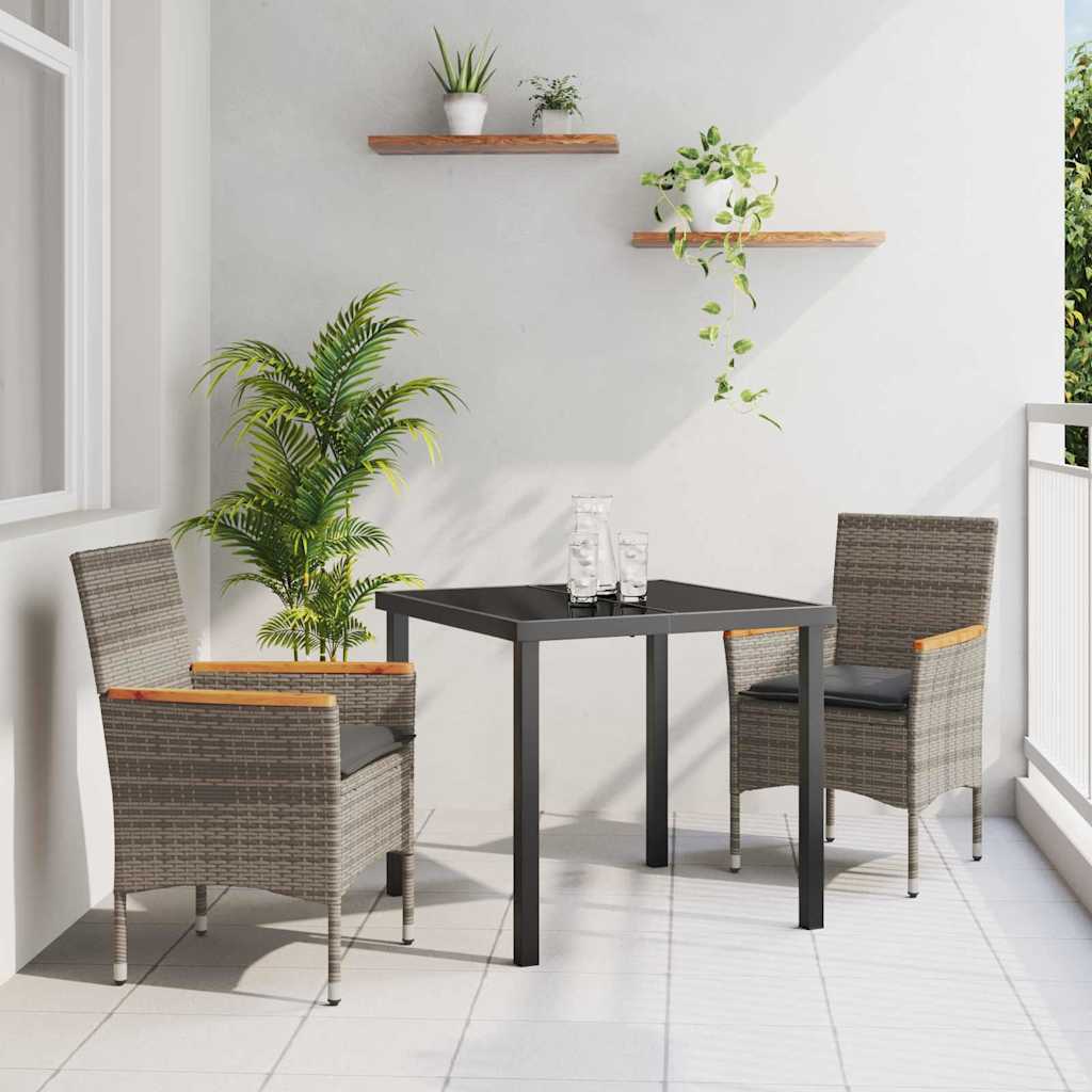 vidaXL Garten Essgruppe mit Kissen 3 pcs Schwarz Poly-Rattan