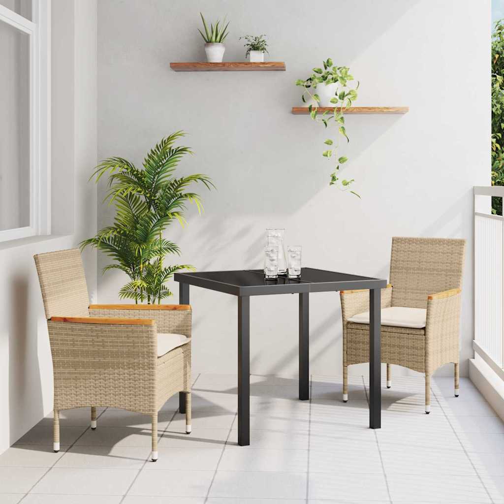 vidaXL Garten Essgruppe mit Kissen 3 pcs Schwarz Poly-Rattan
