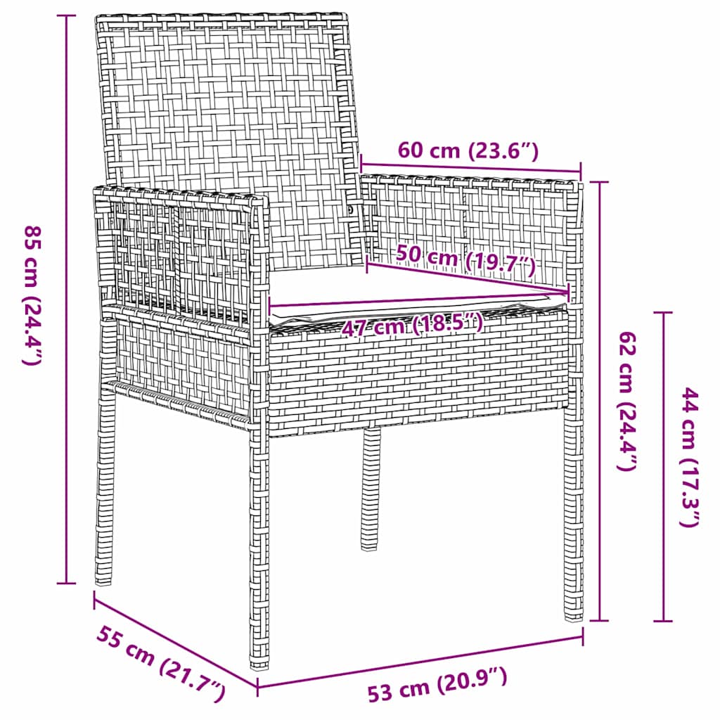 vidaXL Garten Essgruppe mit Kissen 3 pcs Schwarz Poly-Rattan