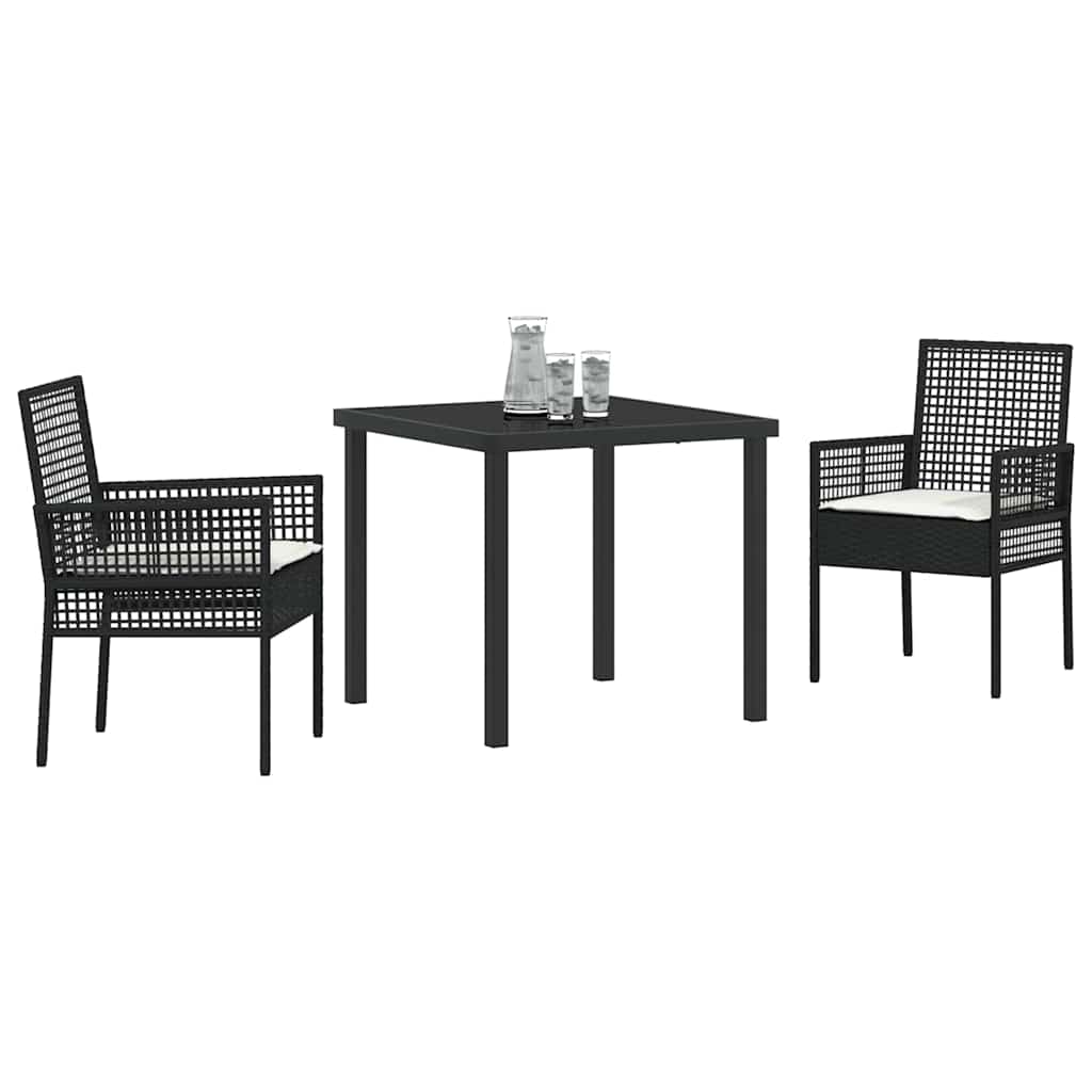 vidaXL Garten Essgruppe mit Kissen 3 pcs Schwarz Poly-Rattan