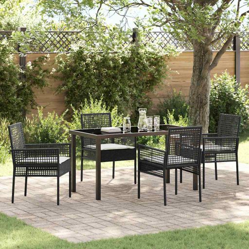 vidaXL Garten Essgruppe mit Kissen 3 pcs Schwarz Poly-Rattan