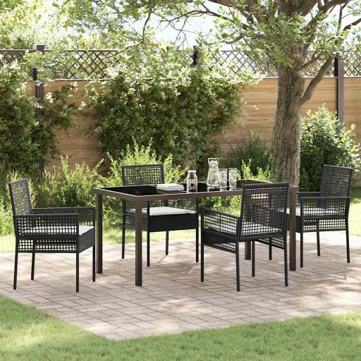 vidaXL Garten Essgruppe mit Kissen 3 pcs Schwarz Poly-Rattan