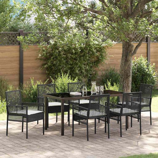 vidaXL Garten Essgruppe mit Kissen 3 pcs Schwarz Poly-Rattan