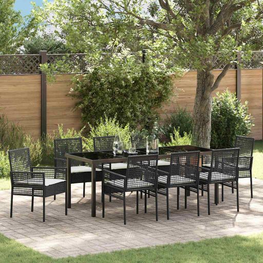 vidaXL Garten Essgruppe mit Kissen 3 pcs Schwarz Poly-Rattan