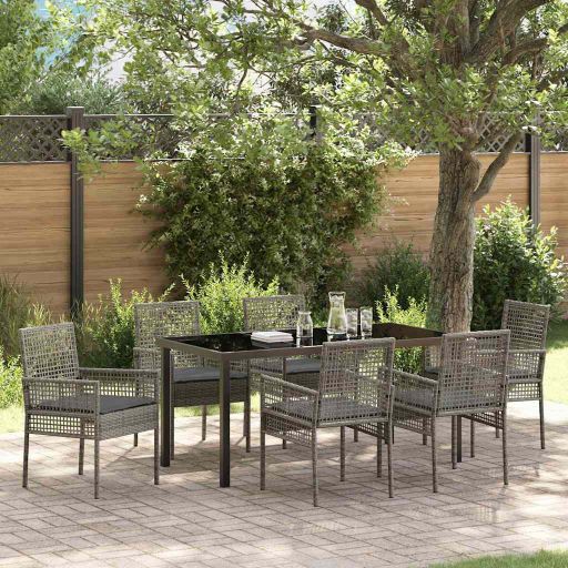 vidaXL Garten Essgruppe mit Kissen 3 pcs Schwarz Poly-Rattan