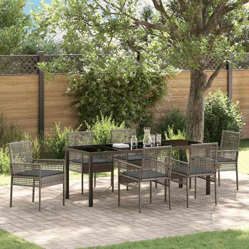 vidaXL Garten Essgruppe mit Kissen 3 pcs Schwarz Poly-Rattan