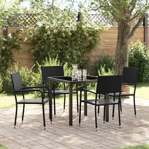 vidaXL Garten Essgruppe mit Kissen 3 pcs Schwarz Poly-Rattan