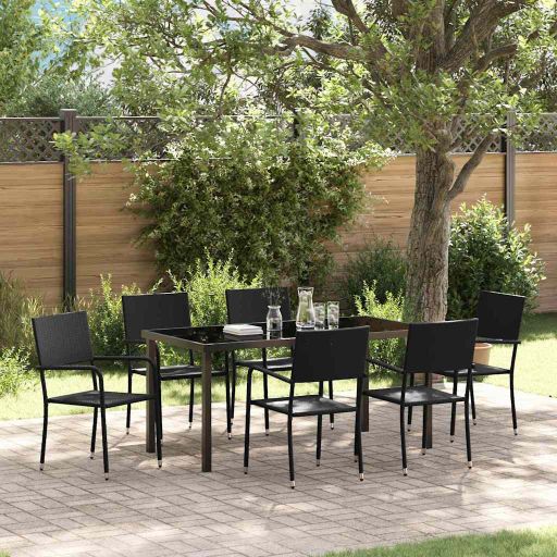 vidaXL Garten Essgruppe mit Kissen 3 pcs Schwarz Poly-Rattan