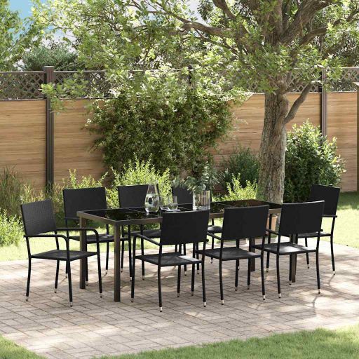 vidaXL Garten Essgruppe mit Kissen 3 pcs Schwarz Poly-Rattan