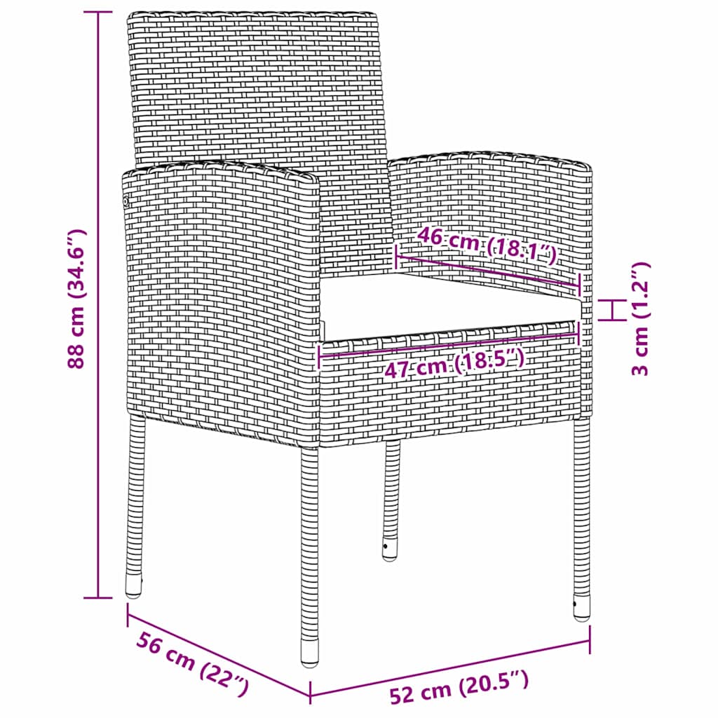 vidaXL Garten Essgruppe mit Kissen 5 pcs Schwarz Poly-Rattan