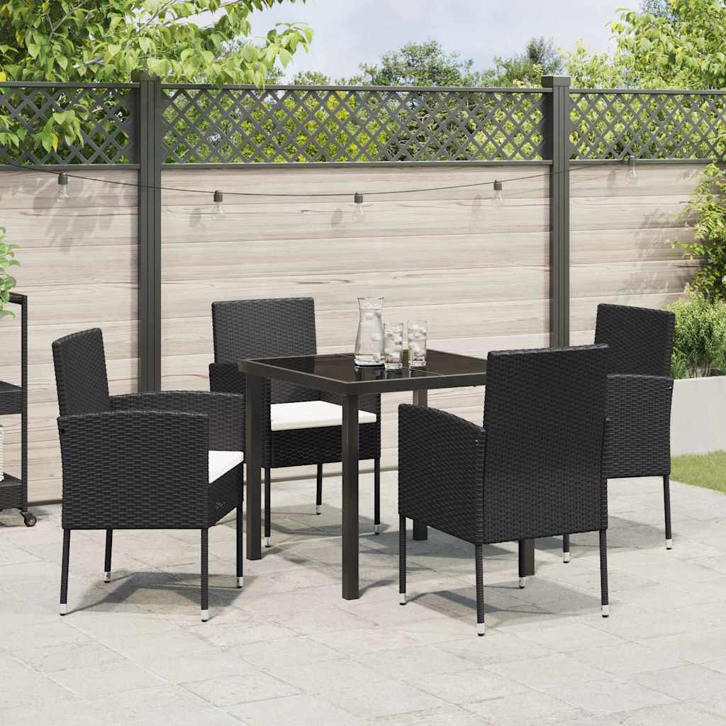 vidaXL Garten Essgruppe mit Kissen 5 pcs Schwarz Poly-Rattan