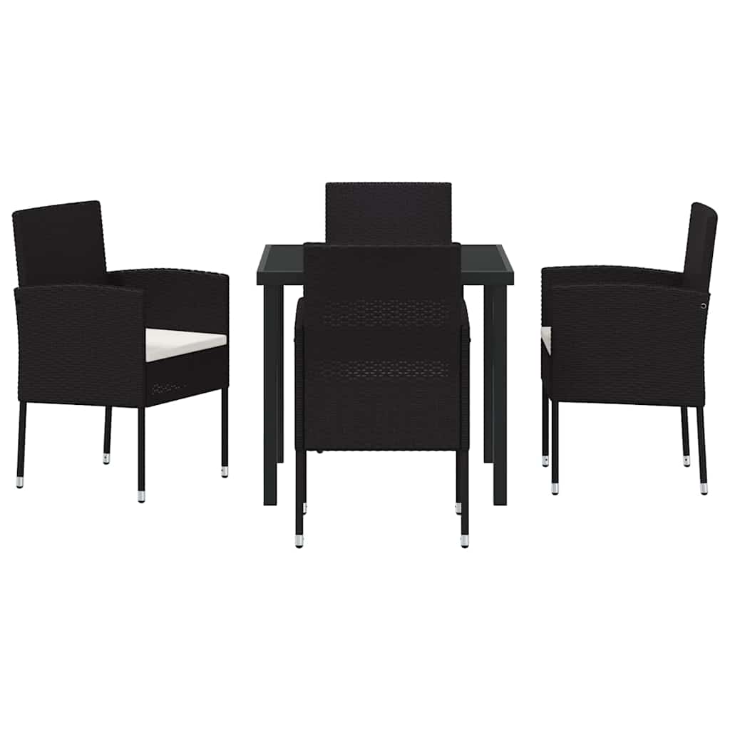 vidaXL Garten Essgruppe mit Kissen 5 pcs Schwarz Poly-Rattan