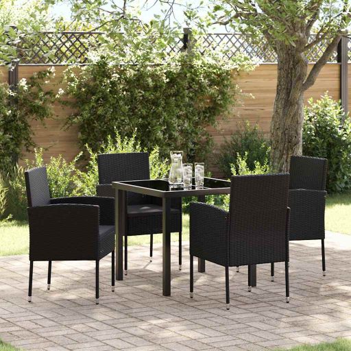 vidaXL Garten Essgruppe mit Kissen 5 pcs Schwarz Poly-Rattan