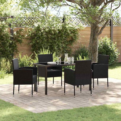 vidaXL Garten Essgruppe mit Kissen 5 pcs Schwarz Poly-Rattan
