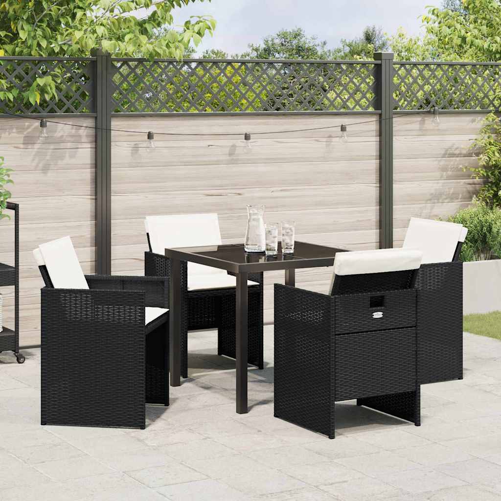 vidaXL Garten Essgruppe mit Kissen 5 pcs Schwarz Poly-Rattan