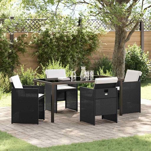 vidaXL Garten Essgruppe mit Kissen 5 pcs Schwarz Poly-Rattan