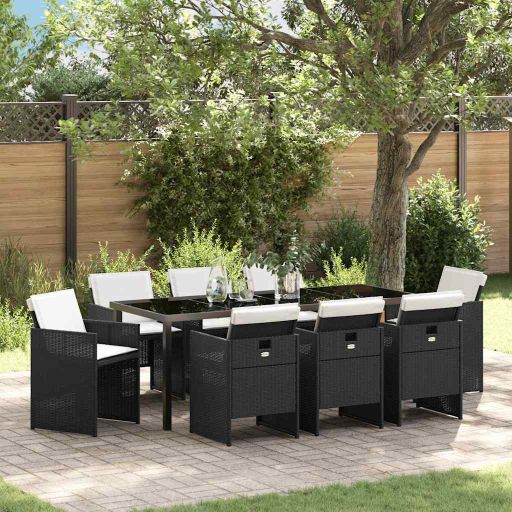 vidaXL Garten Essgruppe mit Kissen 5 pcs Schwarz Poly-Rattan