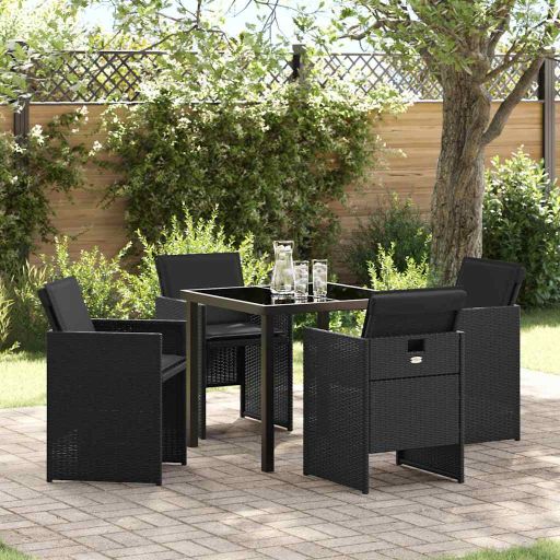 vidaXL Garten Essgruppe mit Kissen 5 pcs Schwarz Poly-Rattan