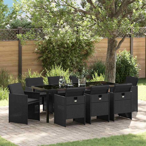 vidaXL Garten Essgruppe mit Kissen 5 pcs Schwarz Poly-Rattan
