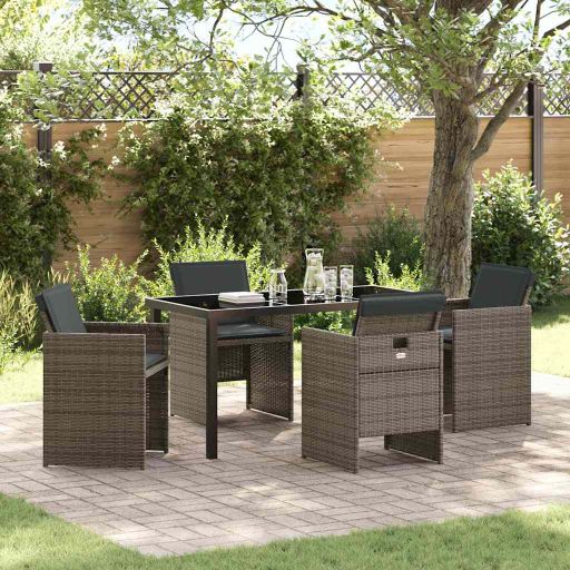 vidaXL Garten Essgruppe mit Kissen 5 pcs Schwarz Poly-Rattan