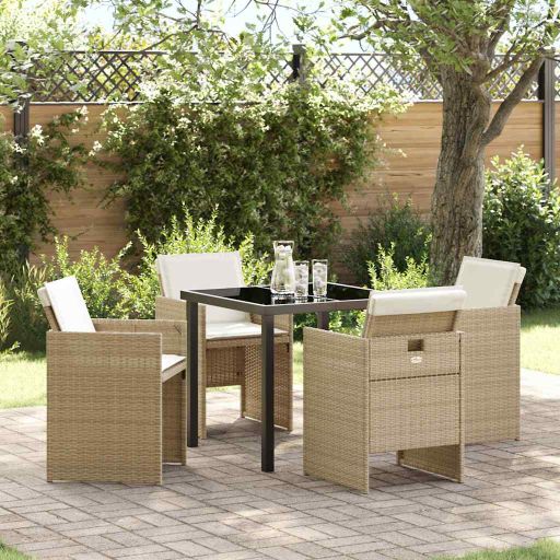vidaXL Garten Essgruppe mit Kissen 5 pcs Schwarz Poly-Rattan