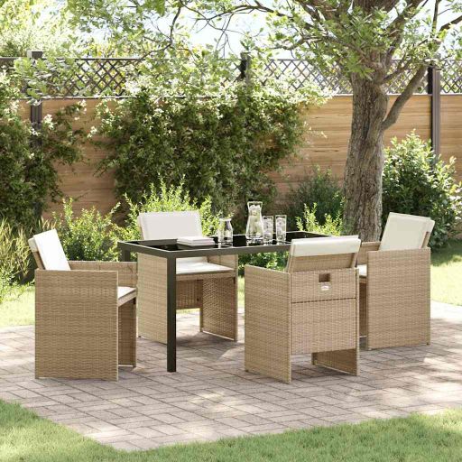 vidaXL Garten Essgruppe mit Kissen 5 pcs Schwarz Poly-Rattan