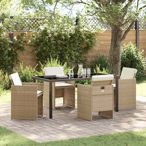 vidaXL Garten Essgruppe mit Kissen 5 pcs Schwarz Poly-Rattan
