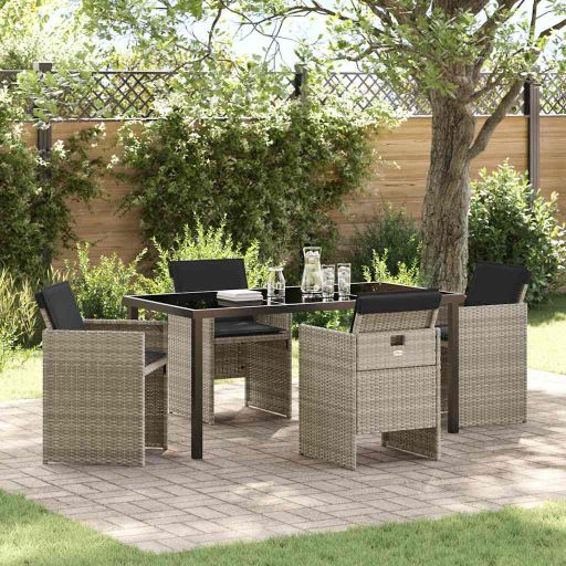 vidaXL Garten Essgruppe mit Kissen 5 pcs Schwarz Poly-Rattan