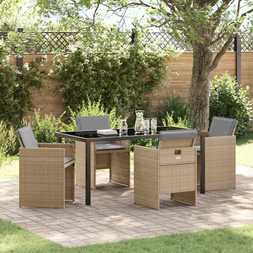 vidaXL Garten Essgruppe mit Kissen 5 pcs Schwarz Poly-Rattan