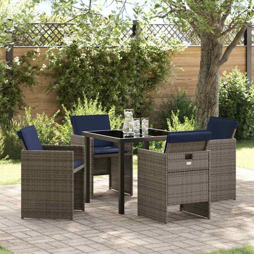 vidaXL Garten Essgruppe mit Kissen 5 pcs Grau Poly-Rattan