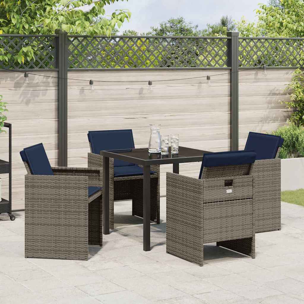 vidaXL Garten Essgruppe mit Kissen 5 pcs Grau Poly-Rattan