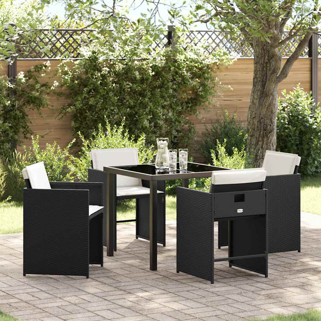 vidaXL Garten Essgruppe mit Kissen 5 pcs Schwarz Poly-Rattan