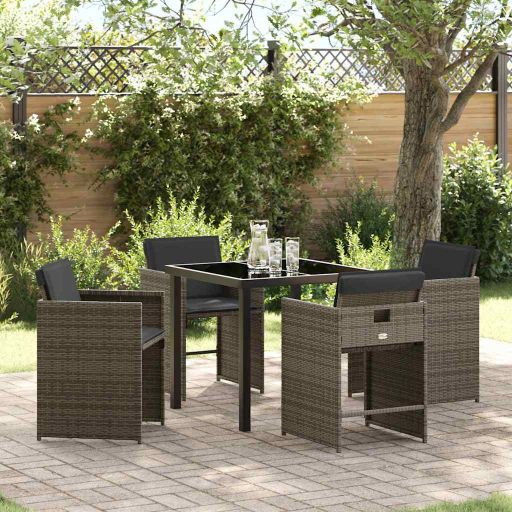 vidaXL Garten Essgruppe mit Kissen 5 pcs Schwarz Poly-Rattan
