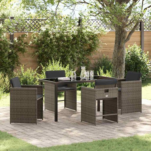 vidaXL Garten Essgruppe mit Kissen 5 pcs Schwarz Poly-Rattan