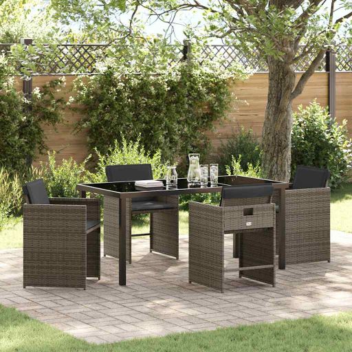 vidaXL Garten Essgruppe mit Kissen 5 pcs Schwarz Poly-Rattan
