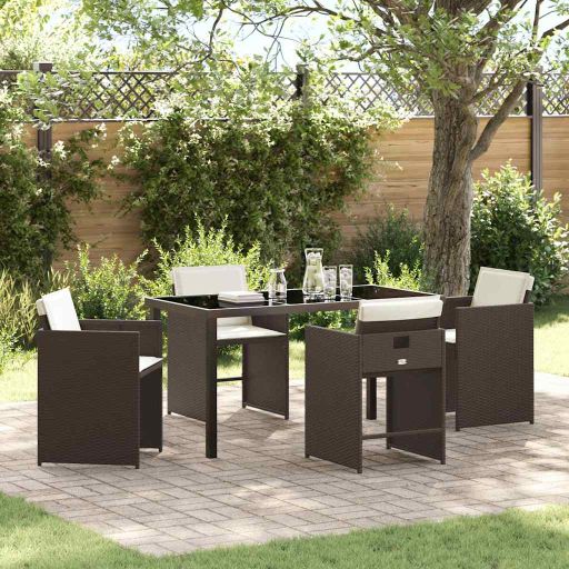 vidaXL Garten Essgruppe mit Kissen 5 pcs Schwarz Poly-Rattan