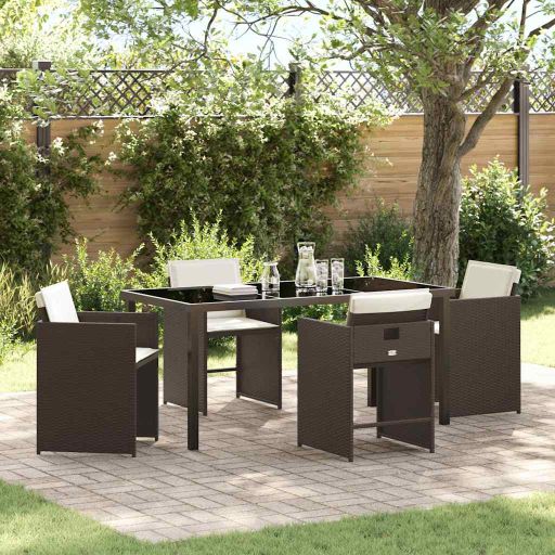 vidaXL Garten Essgruppe mit Kissen 5 pcs Schwarz Poly-Rattan