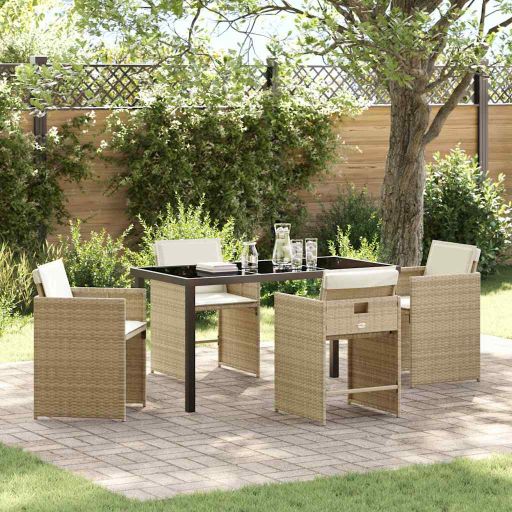 vidaXL Garten Essgruppe mit Kissen 5 pcs Schwarz Poly-Rattan