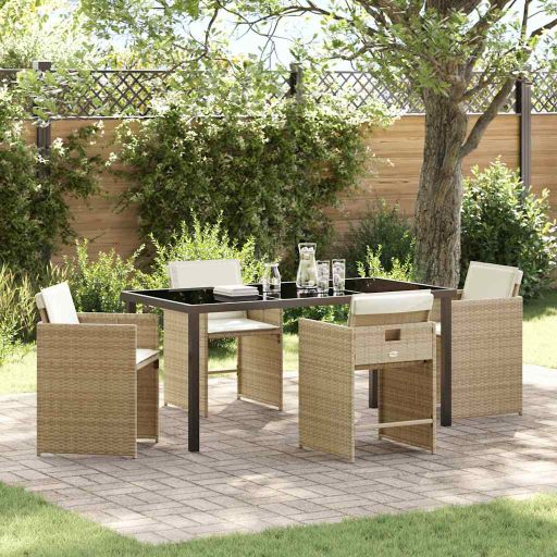 vidaXL Garten Essgruppe mit Kissen 5 pcs Schwarz Poly-Rattan